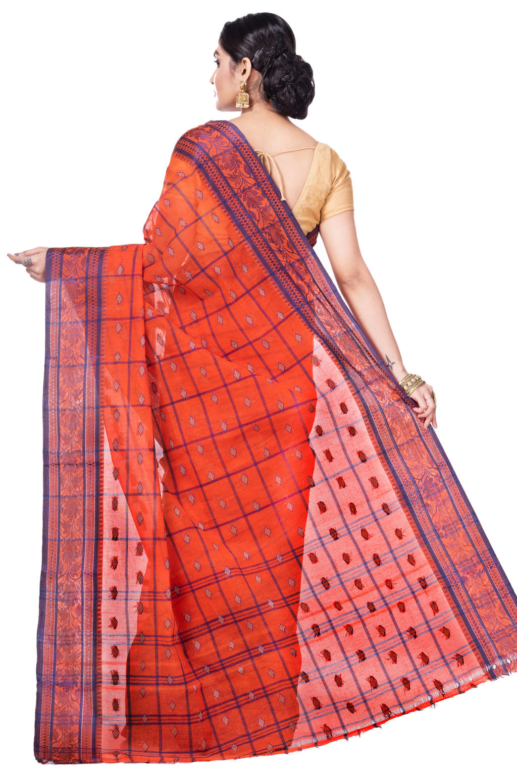 Orange Pure Cotton Diamond_Tant Tant Saree (644)